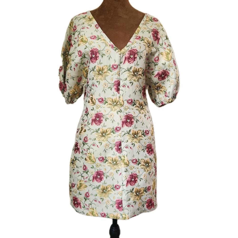 Moodie Dress Size S Vintage Floral Tapestry Puff Sleeve Romantic Garden Pockets